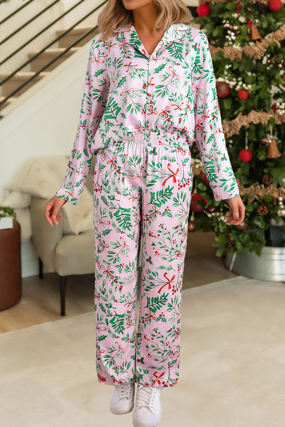 Christmas Holly Satin Pajama Set