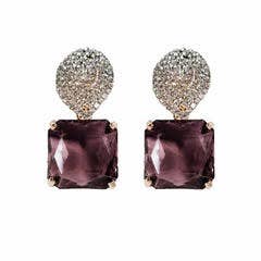 Smokey Plum Retro Pavé Crystal Gum Drop Earrings