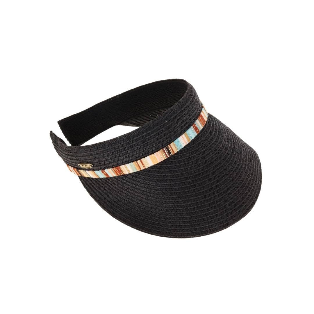 Multi Colored Trim Band C.C Straw Sun Visor