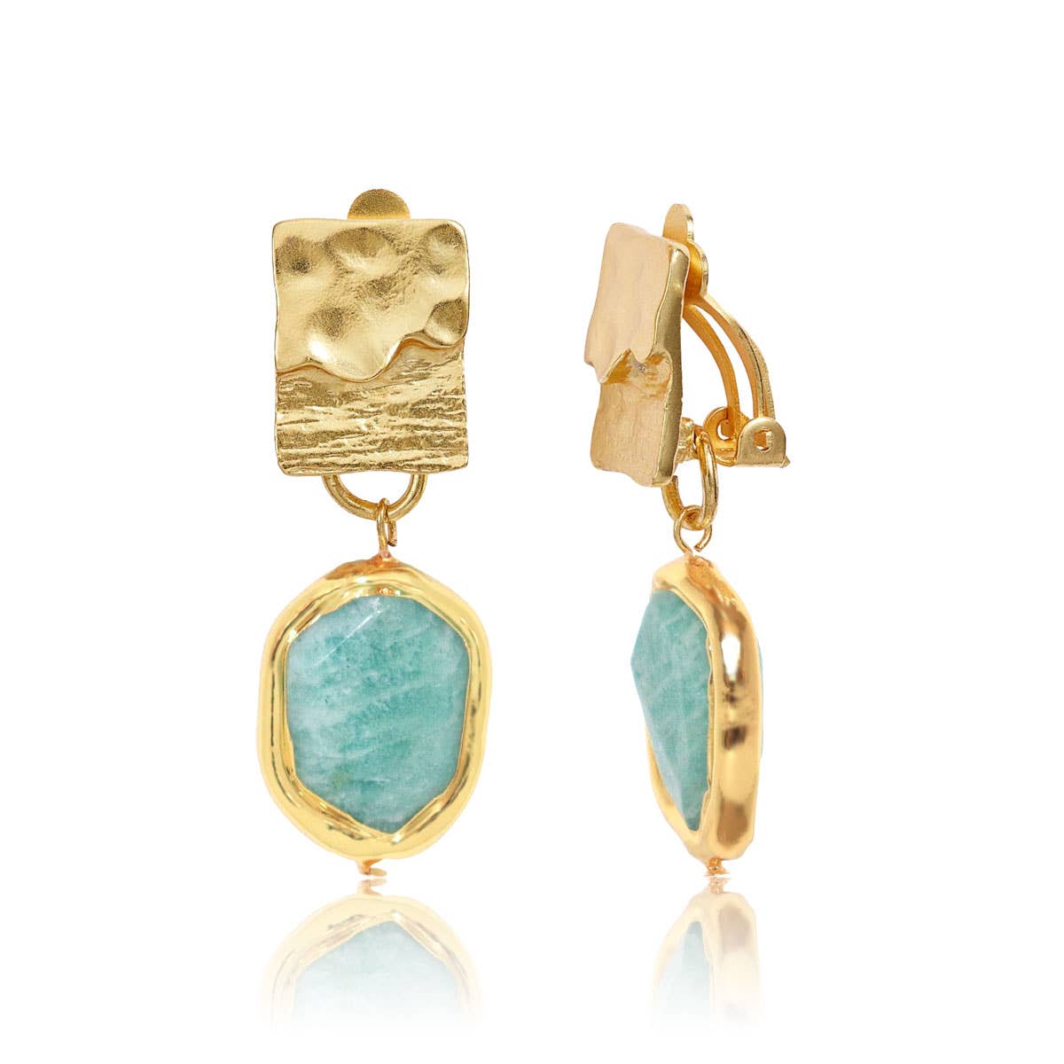 Amazonite Clip-On Earrings - Elegant Gemstone Style