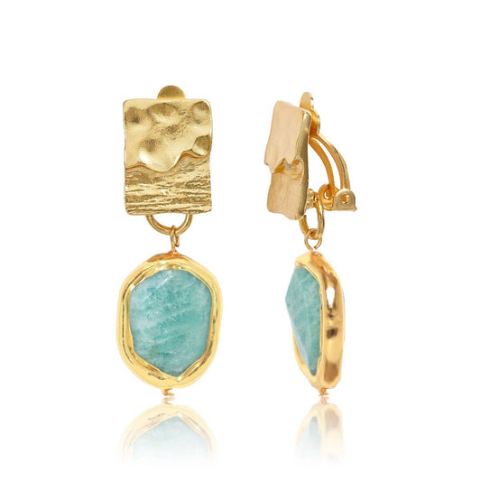 Amazonite Clip-On Earrings - Elegant Gemstone Style