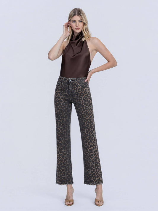 FLYING MONKEY- High Rise Leopard Wide Jean