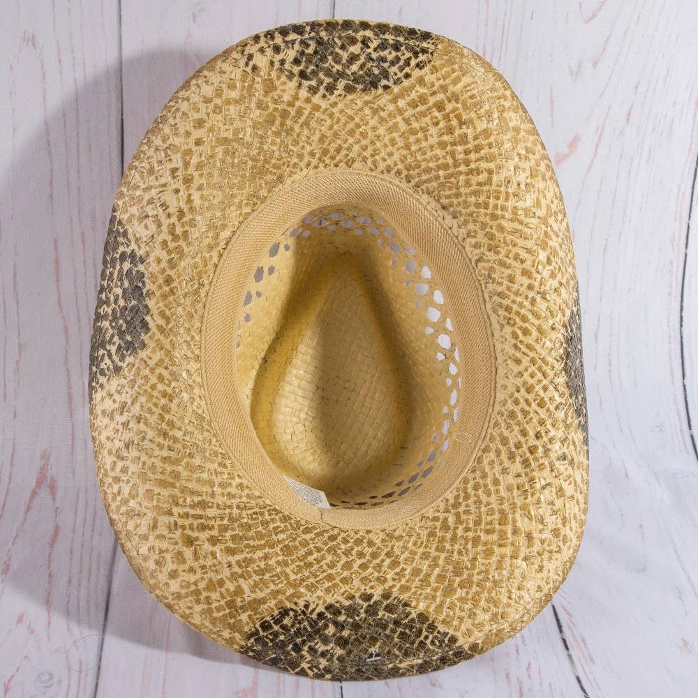 Western Straw Braided Beaded Strap Cowboy Hat
