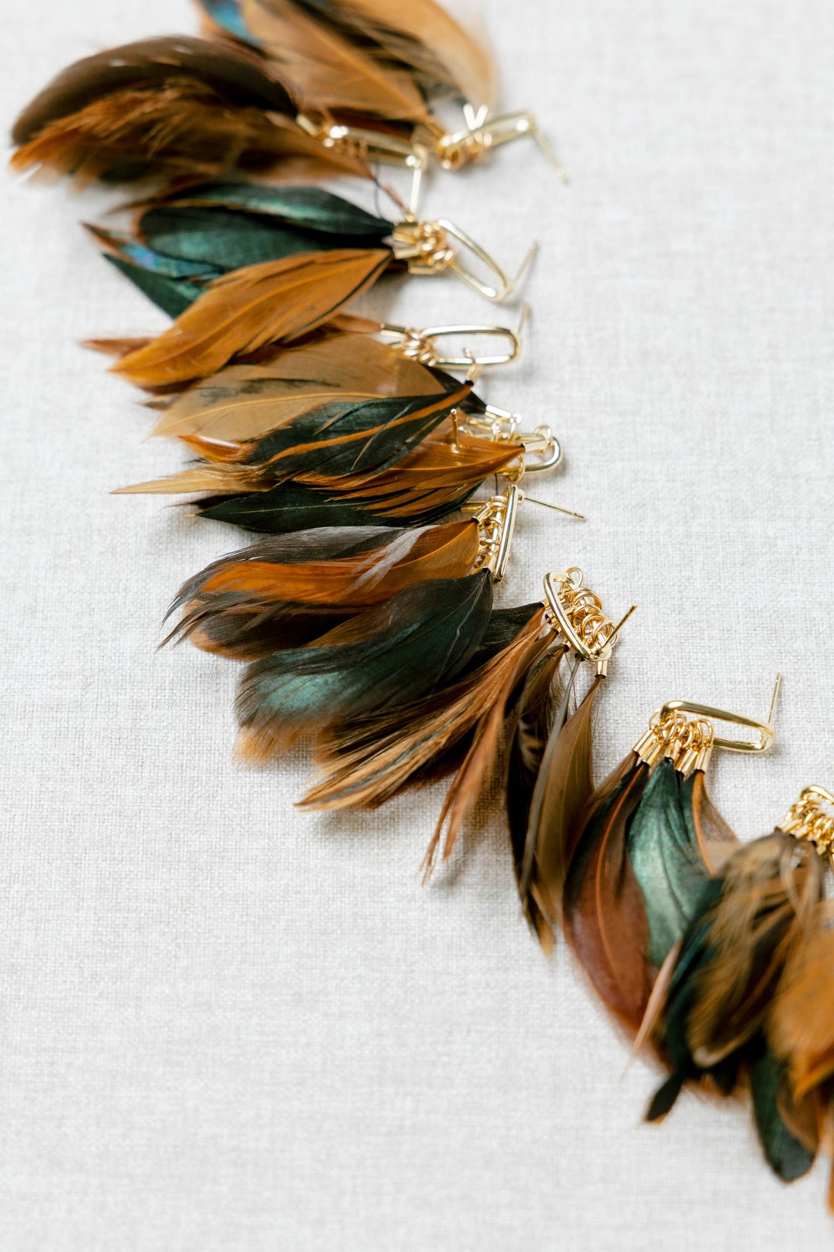 Woodland Fall Feather Tassel Statement Earrings