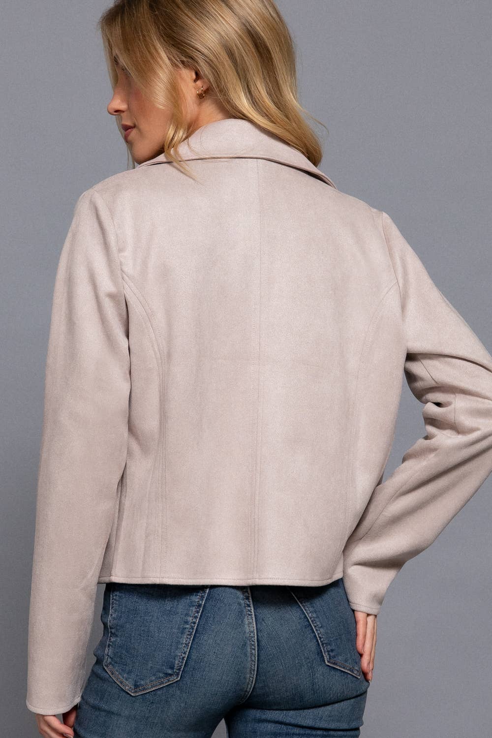 Long Sleeve Notched Collar Open Front Jacket