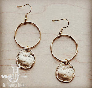 Matte Gold Coin Hoop Earrings