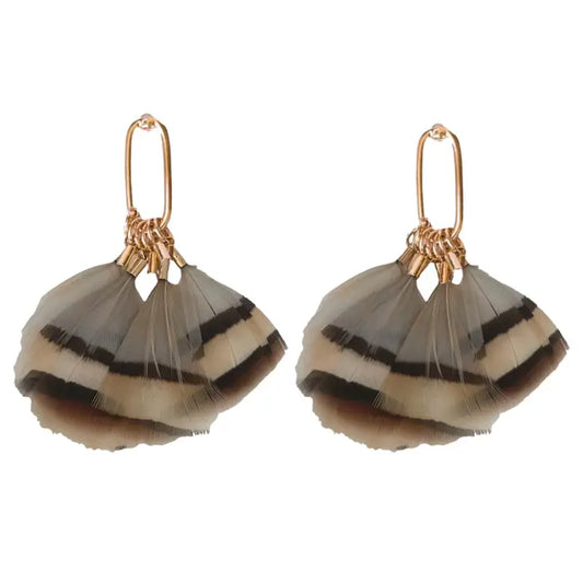 Brown Striped Feather Earrings