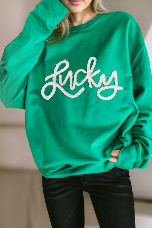 LUCKY Embroidered Pullover Sweatshirt