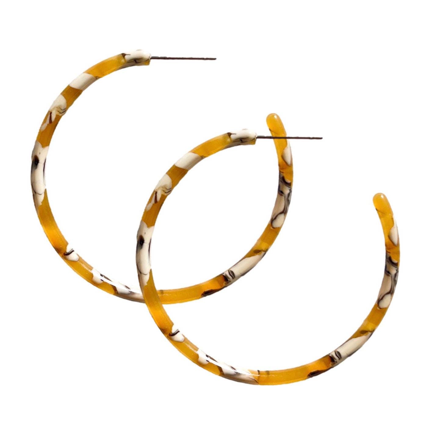 1.25" Skinny Yellow Marble Hoop Earrings