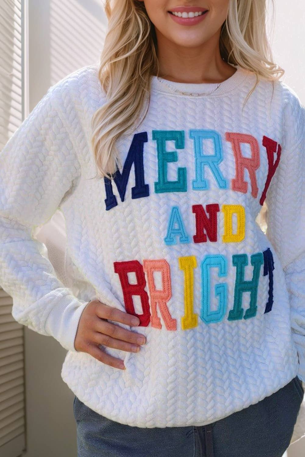 Merry And Bright Cable Knit Pullover Sweatshirt