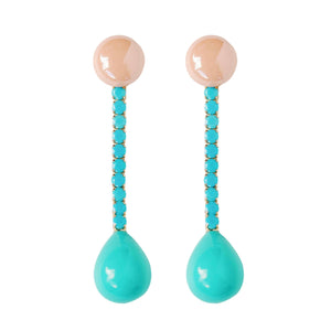 Turquoise and Coral Swingy Statement Earrings