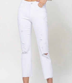 FLYING MONKEY- High Rise Clean Cut Fray Crop Straight